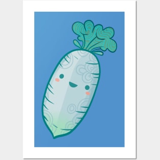 Cute Smiling Daikon Radish Posters and Art